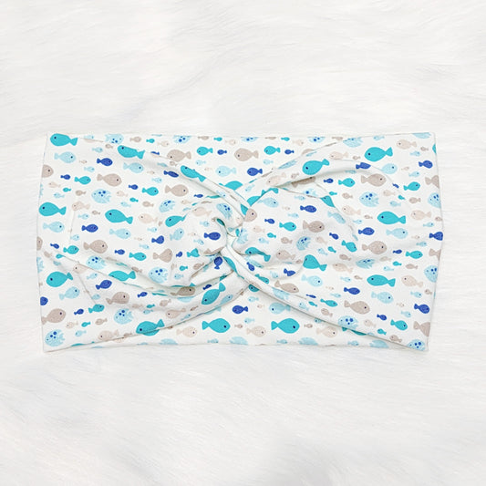 Wide Fish Print Headband, Cotton Spandex