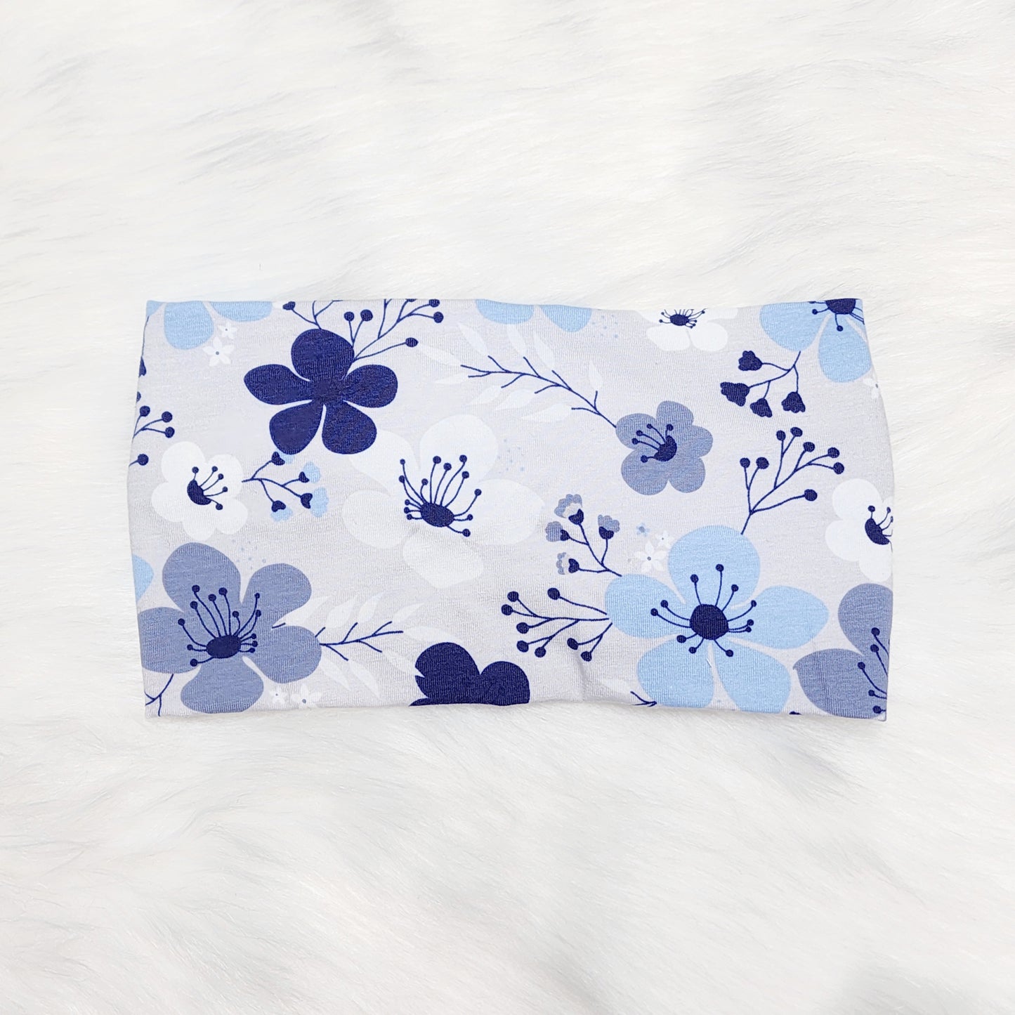 Gray and Blue Floral Cotton Headband