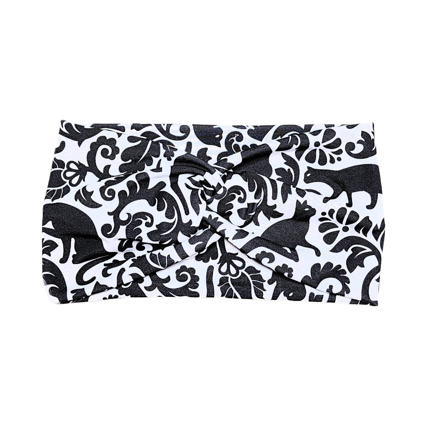 Wide Black Cat Silhouette Print Headband for Women