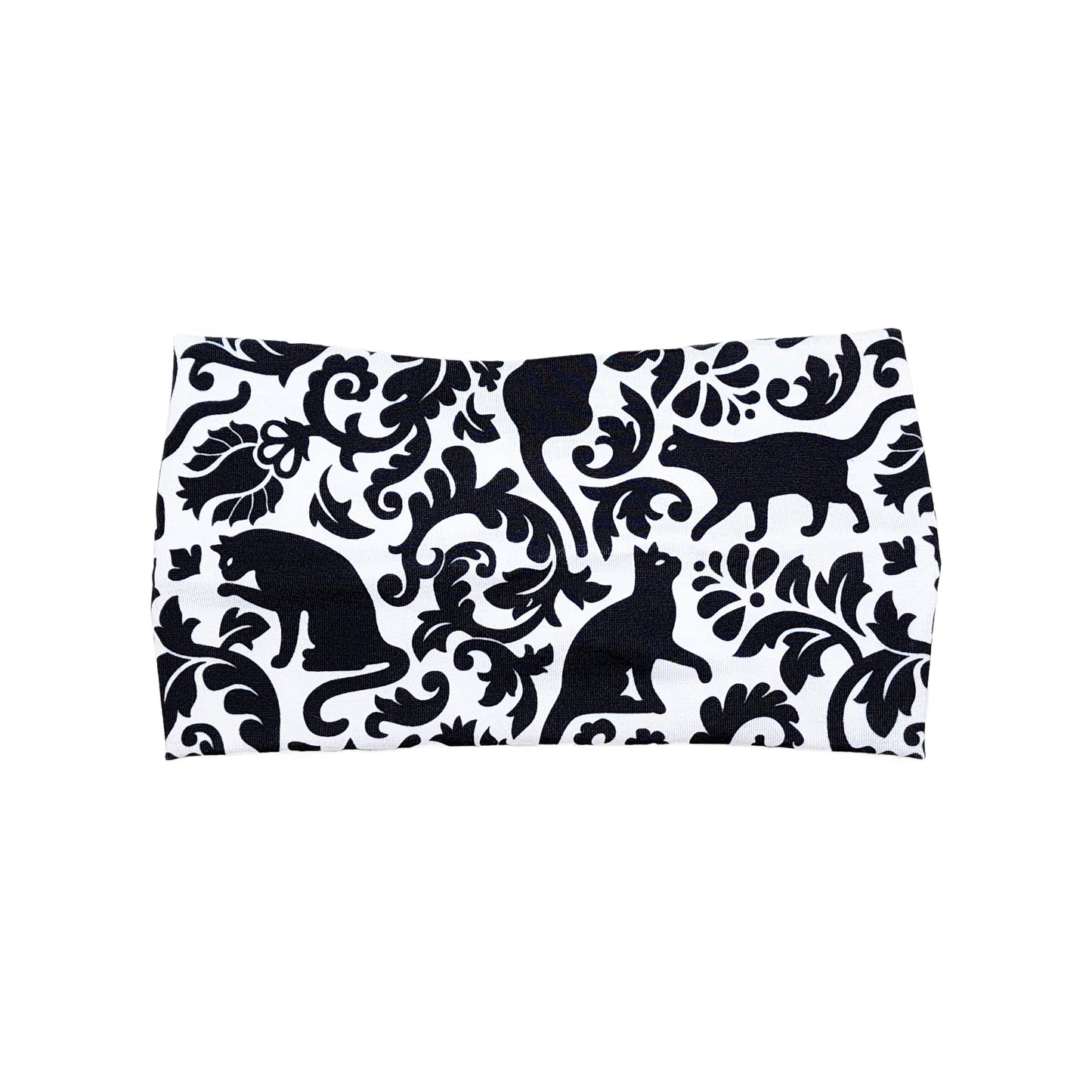 Wide Black Cat Silhouette Print Headband for Women