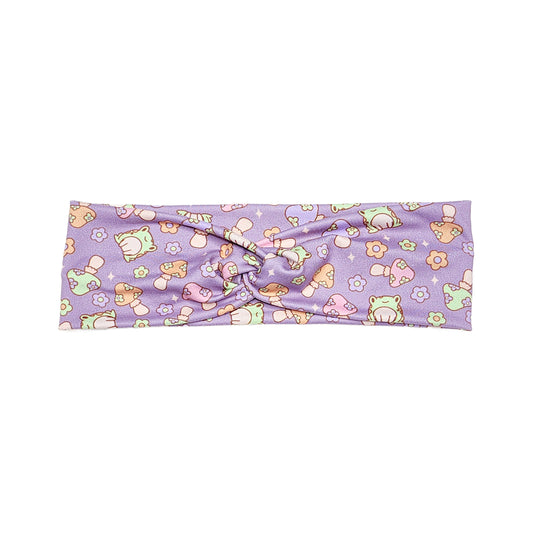 Purple Retro Frog and Mushroom Headband, Super Soft Collection