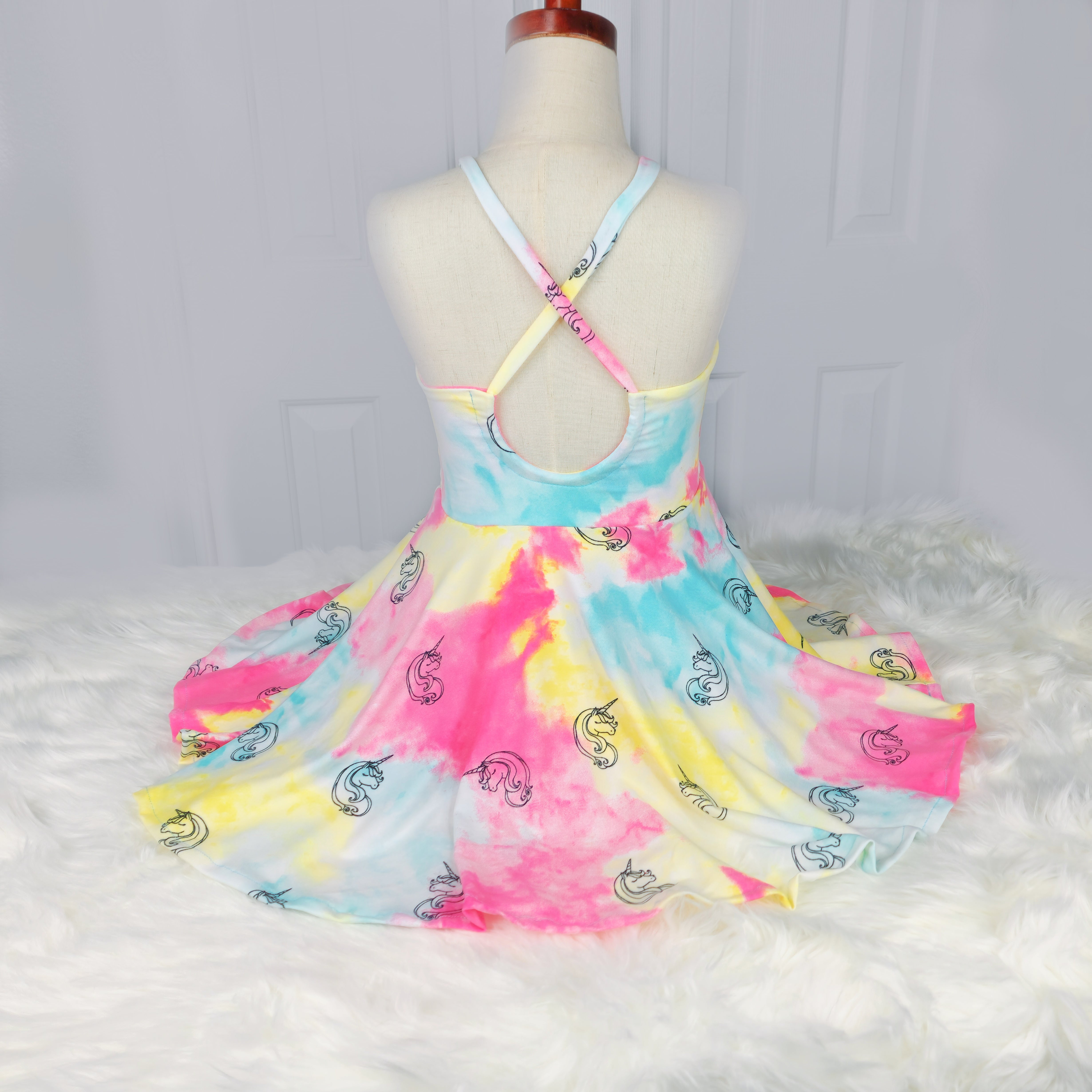 Neon Tie Dye Unicorn Summer Dress, Swimsuit Cover Up