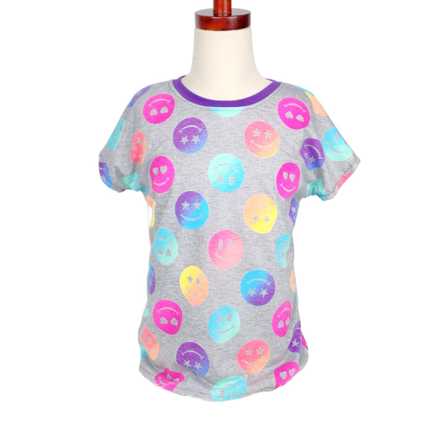 Happy Face Dolman Short Sleeve T-Shirt for Girls