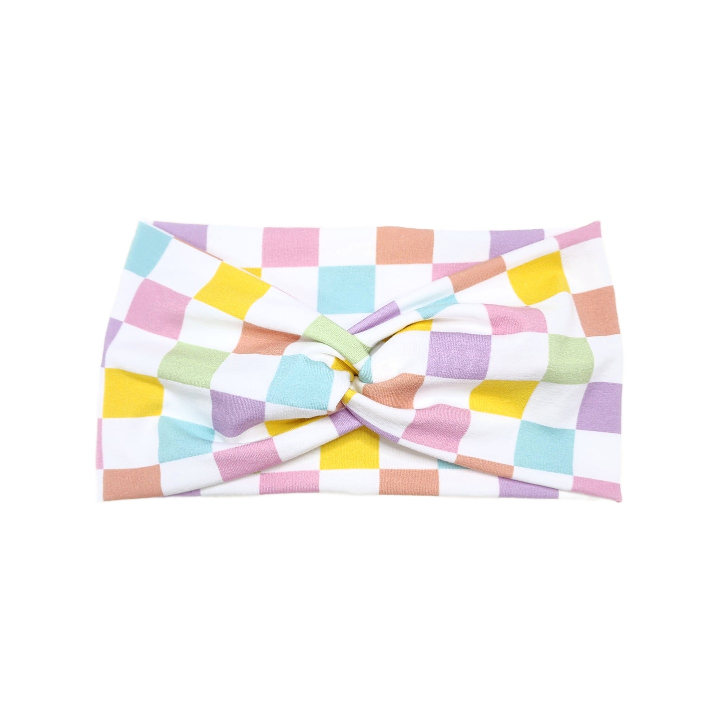 Wide Pastel Checker Headband, Cotton Spandex