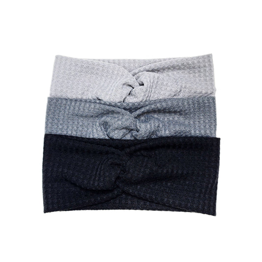 Waffle Twist Headband, Black, Charcoal, Light Gray