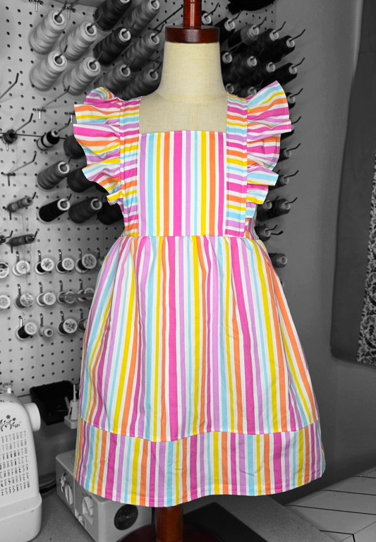 Candy Stripe Ruffle Dress, Size 7
