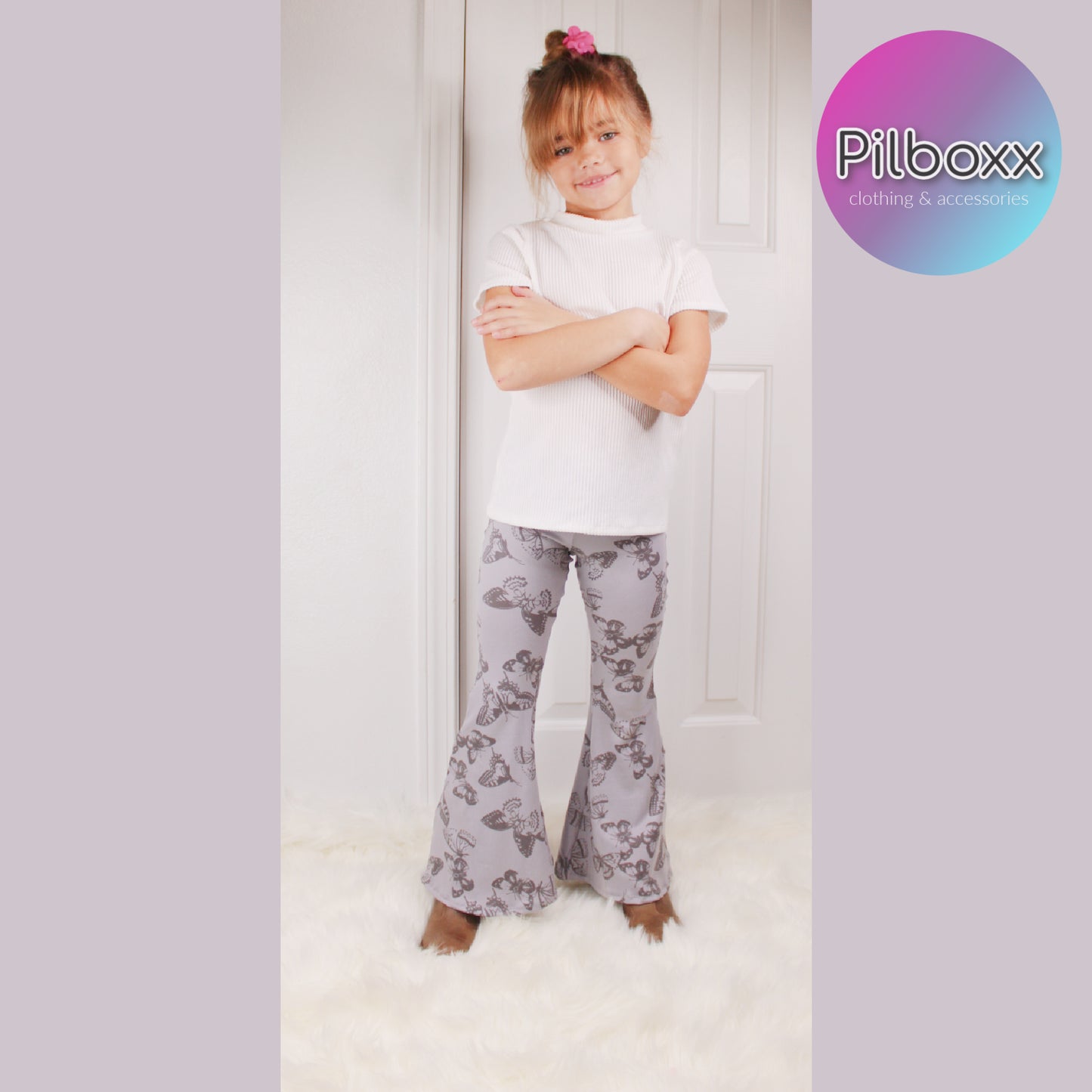 Gray Butterfly Flare Pants for Girls, Ready to Ship