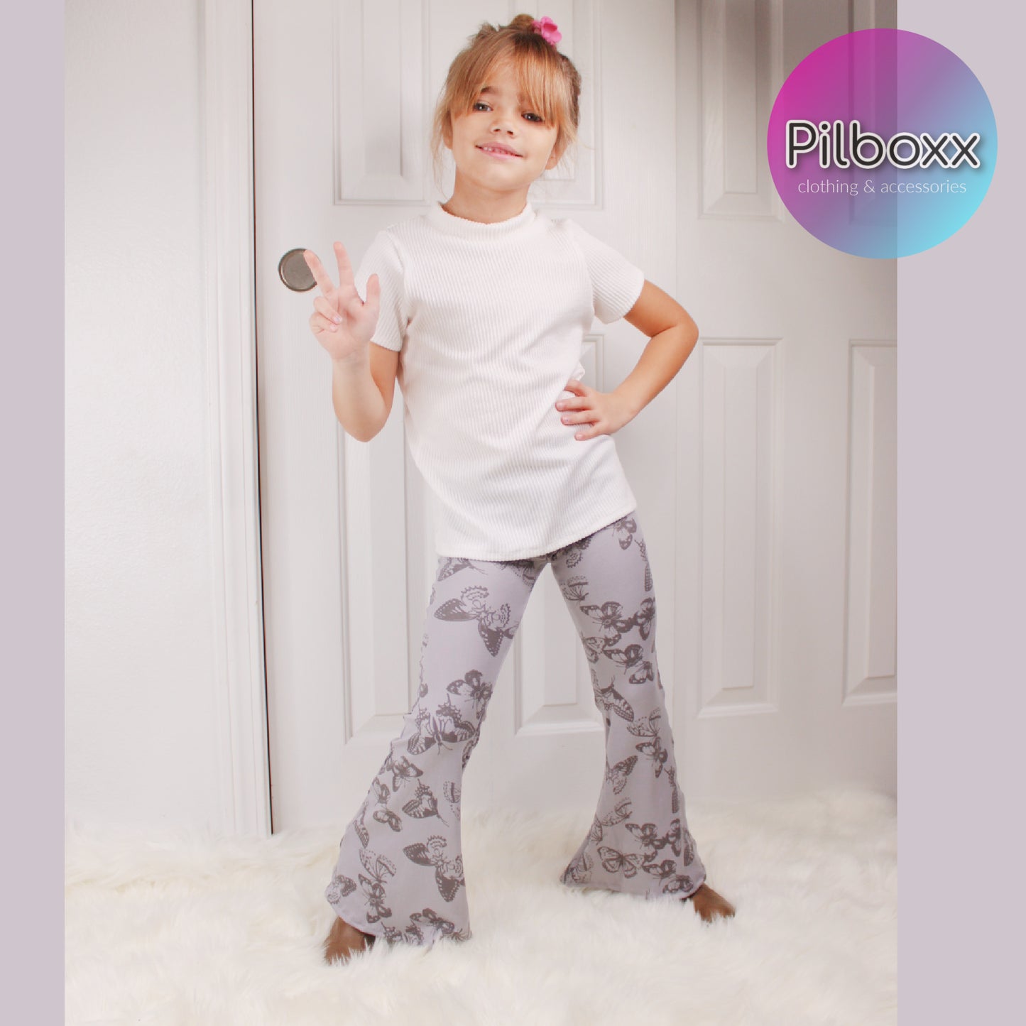 Gray Butterfly Flare Pants for Girls, Ready to Ship