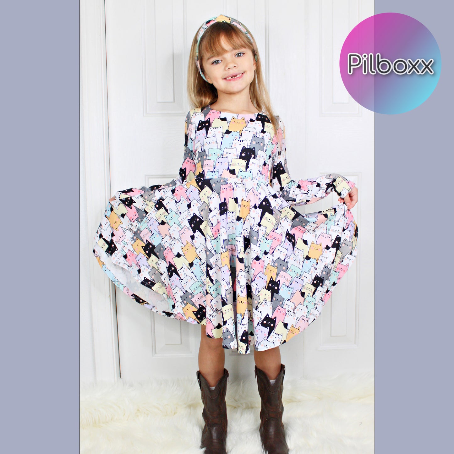 Cat Print Dress for Girls, TAT 2 weeks