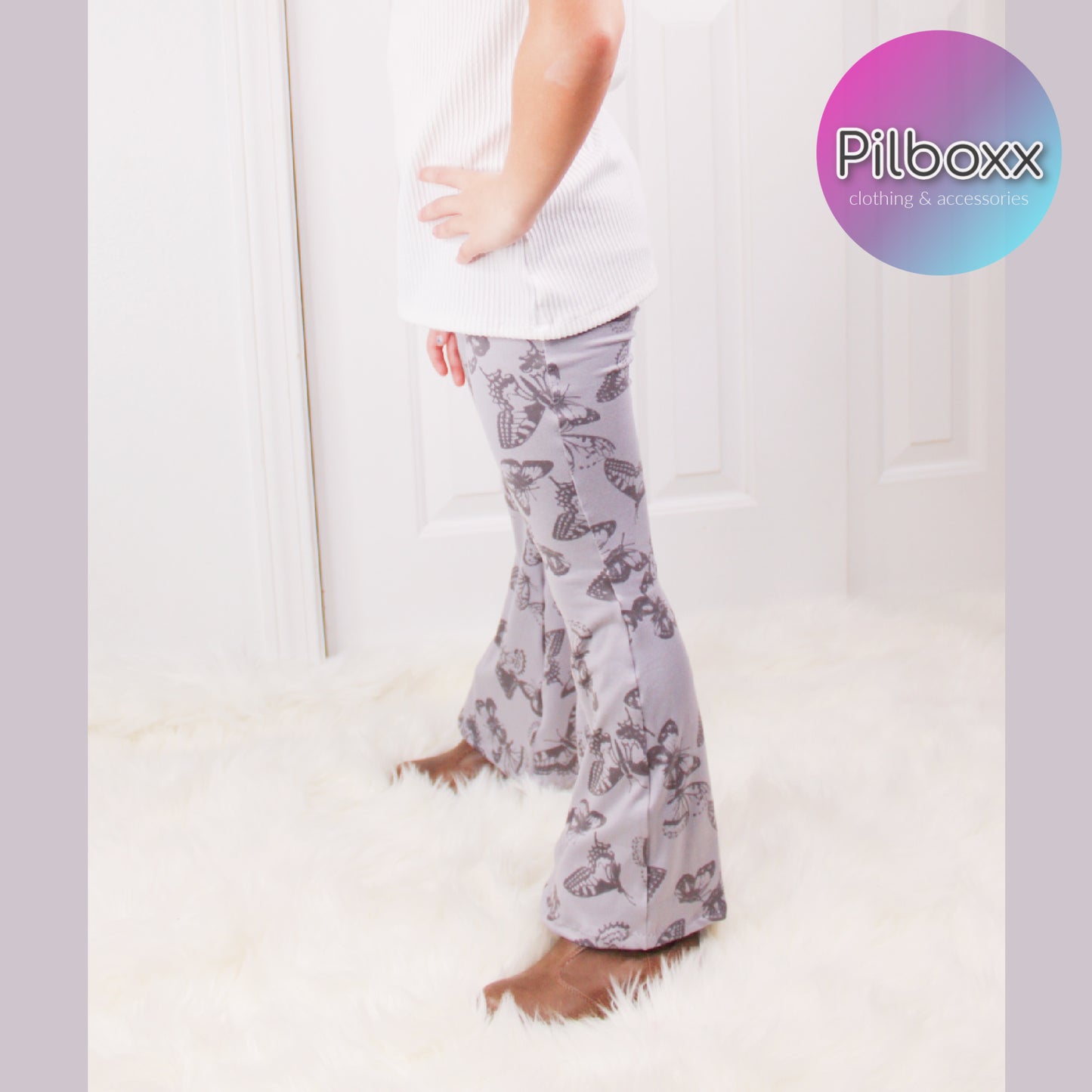 Gray Butterfly Flare Pants for Girls, Ready to Ship