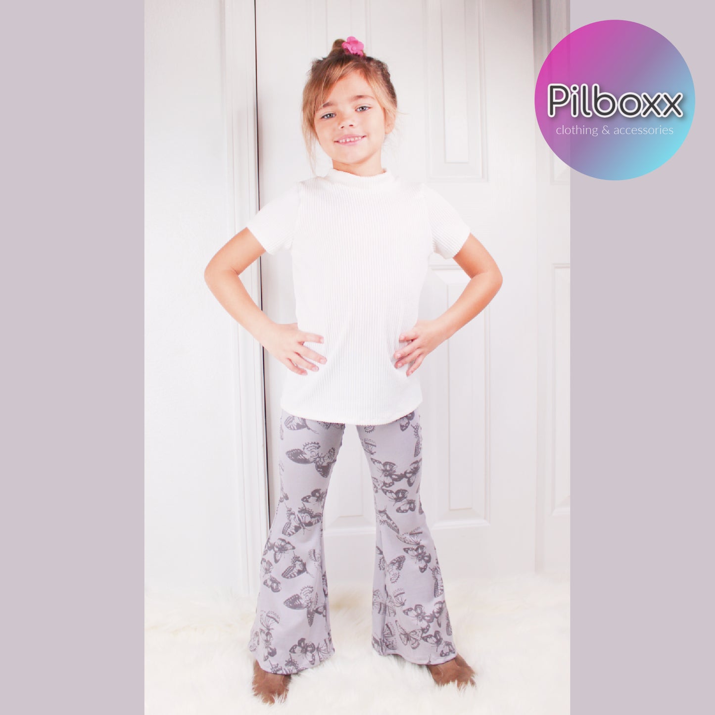 Gray Butterfly Flare Pants for Girls, Ready to Ship