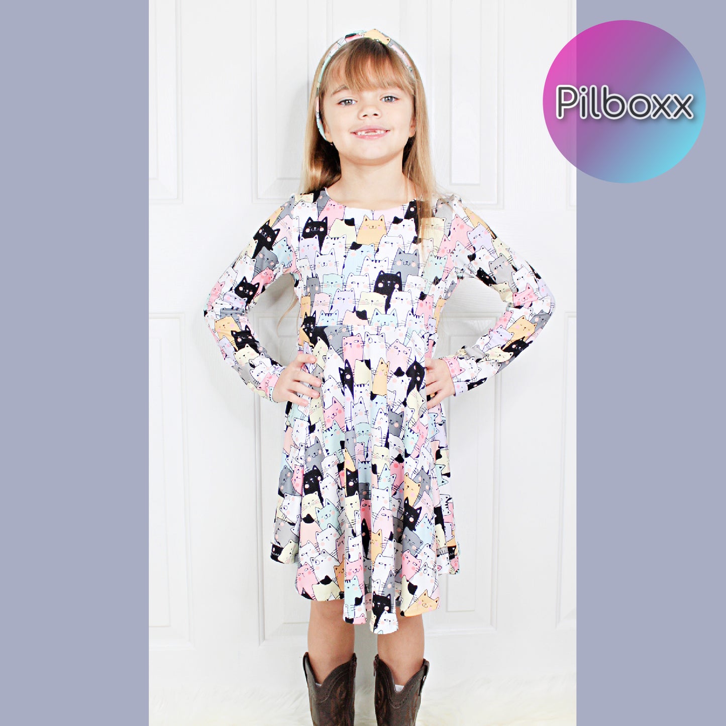 Cat Print Dress for Girls, TAT 2 weeks
