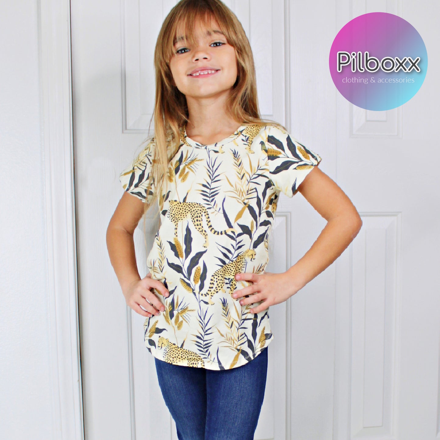 Cheetah Cat Shirt for Girls, Black and Gold, TAT 2 weeks