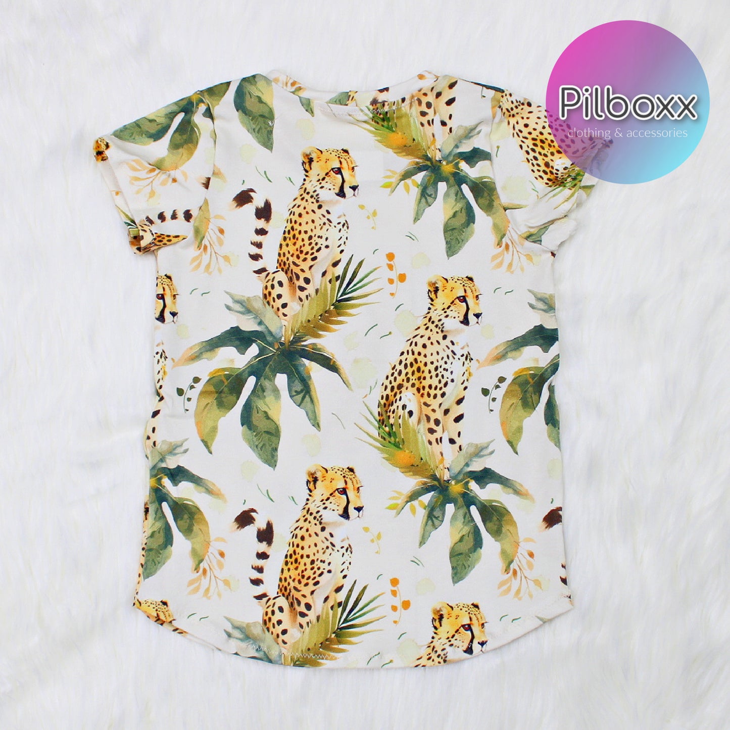 Cheetah Cat Shirt for Girls, Green Leaf, TAT 2 weeks