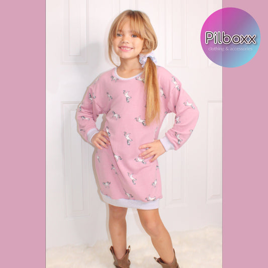 Cozy Unicorn Sweatshirt Dress for Girls, Size 7, Ready to Ship