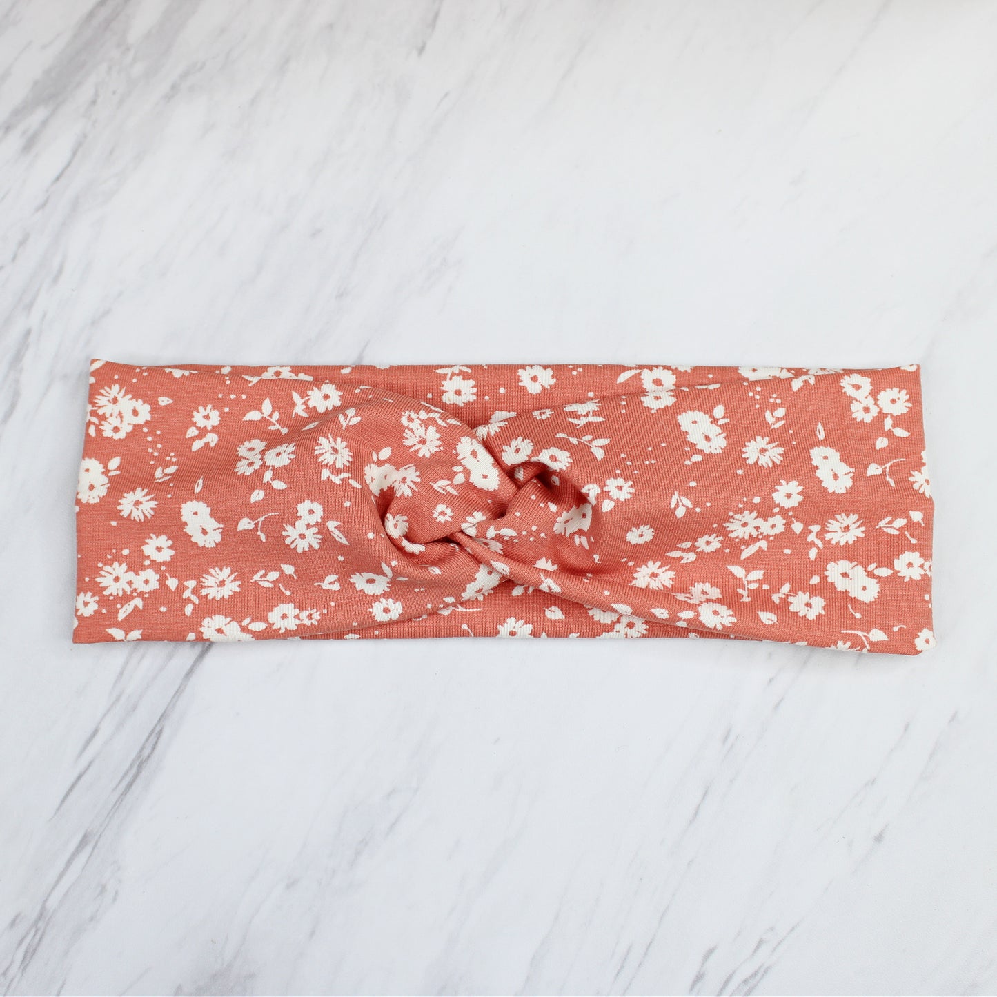 Small Muted Coral Flower Print Headband for Women, Cotton Spandex