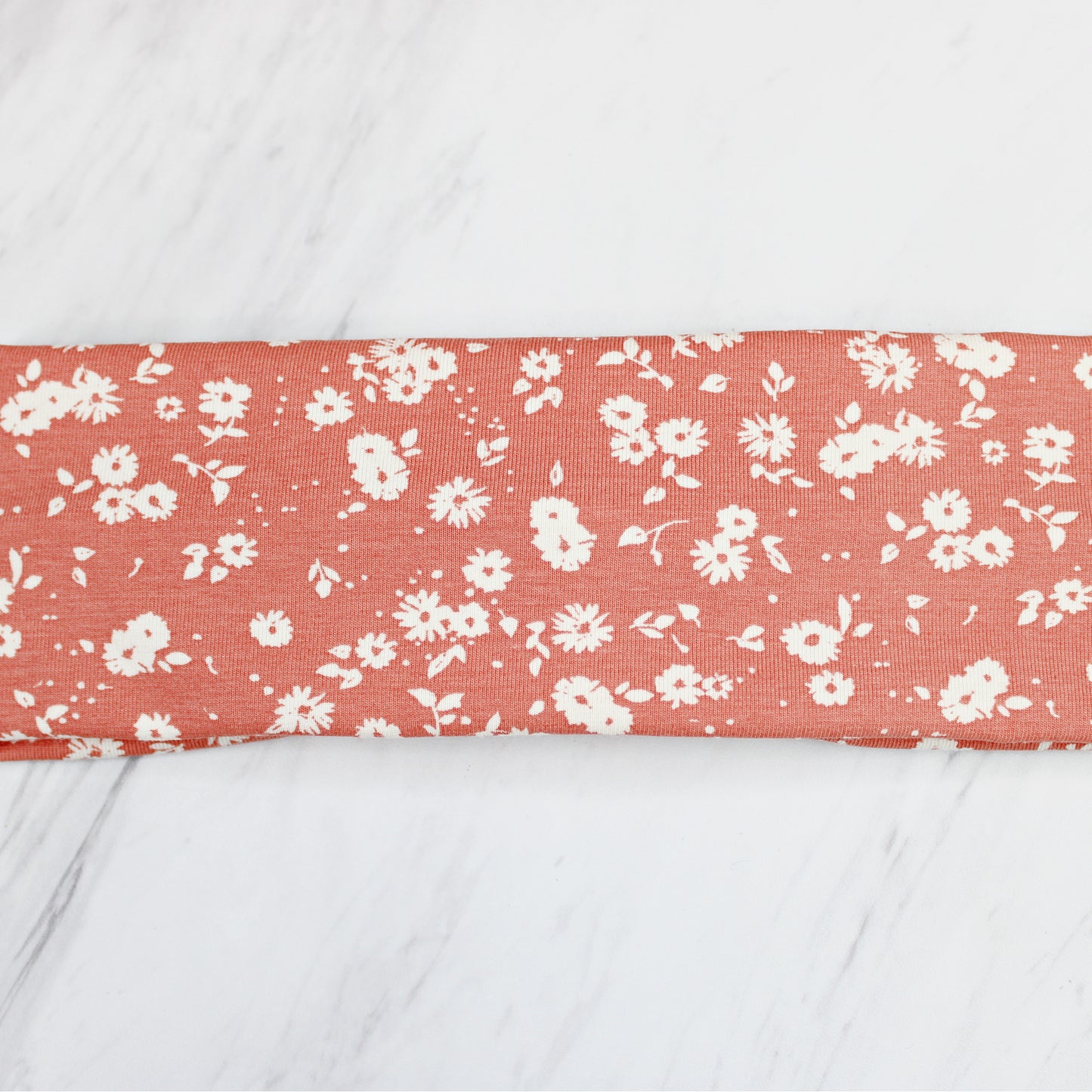 Small Muted Coral Flower Print Headband for Women, Cotton Spandex