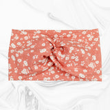 Wide Small Muted Coral Flower Print Headband for Women, Cotton Spandex
