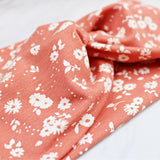Wide Small Muted Coral Flower Print Headband for Women, Cotton Spandex