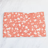 Wide Small Muted Coral Flower Print Headband for Women, Cotton Spandex