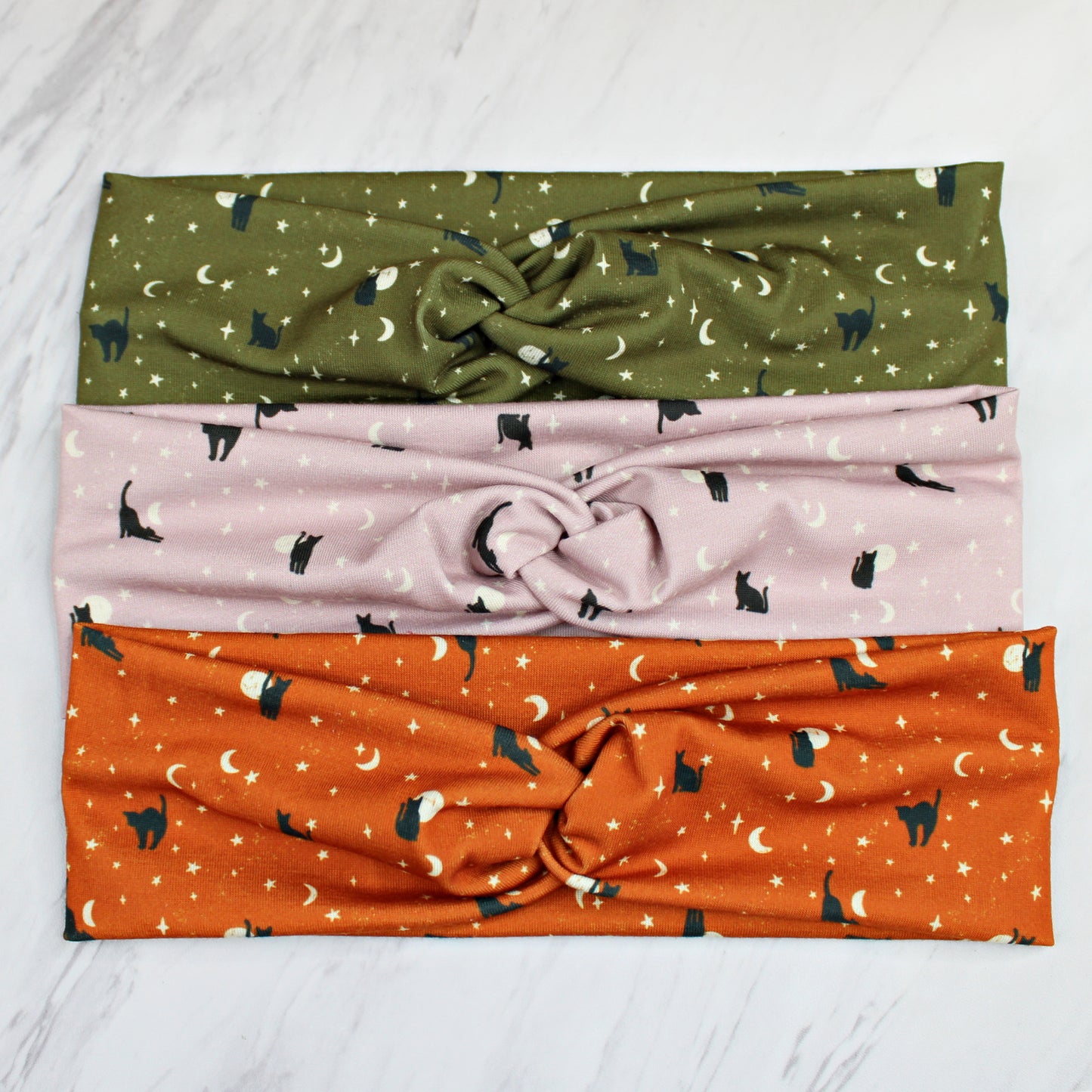 Witchy Cats Hair Ties, Olive Green, Rust, Dusty Pink