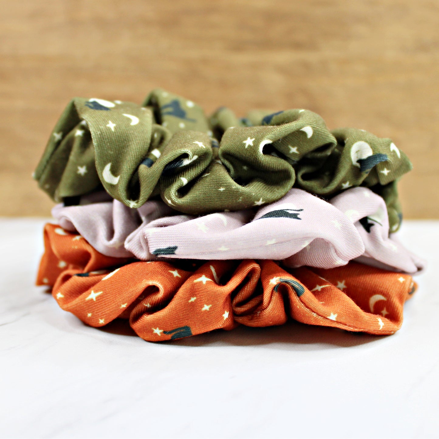 Witchy Cats Hair Ties, Olive Green, Rust, Dusty Pink