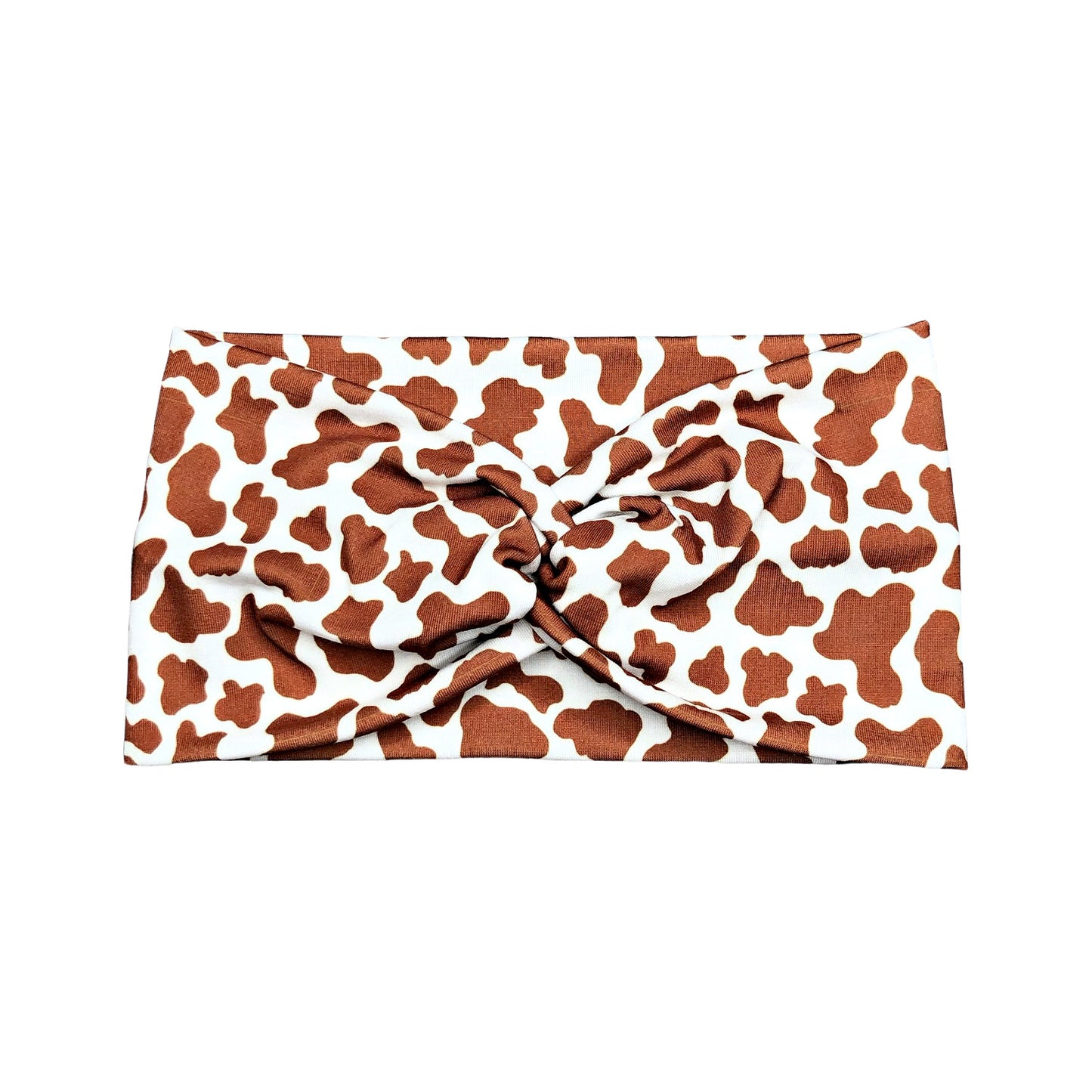 Wide Cow Print Turban Headband, Brown