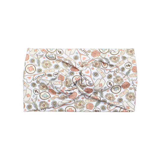 Wide Retro Floral Nurse Print Headband for Women