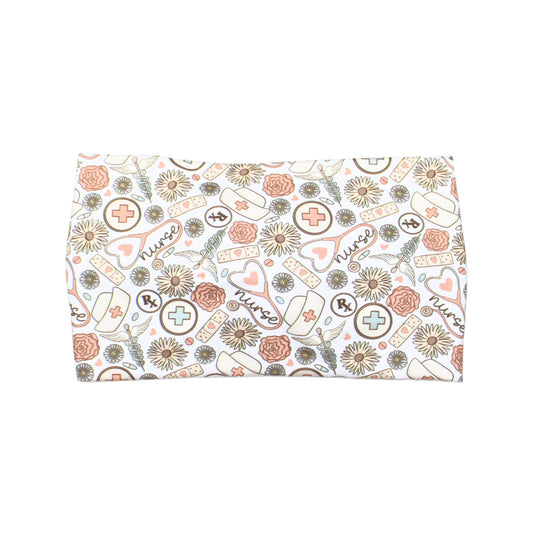 Wide Retro Floral Nurse Print Headband for Women