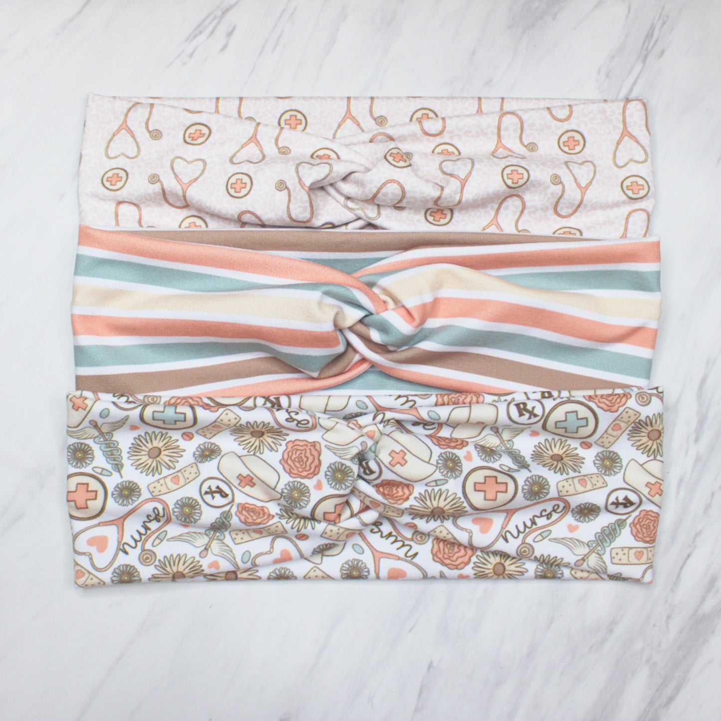 Retro Nurse Print Headbands for Women, Muted Earth Tones, Super Soft Collection