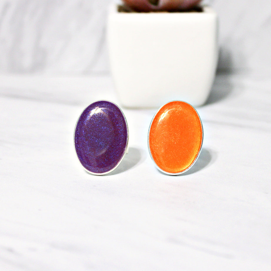 Resin Oval Statement Ring for Women, Halloween Fall Colors, Purple or Orange