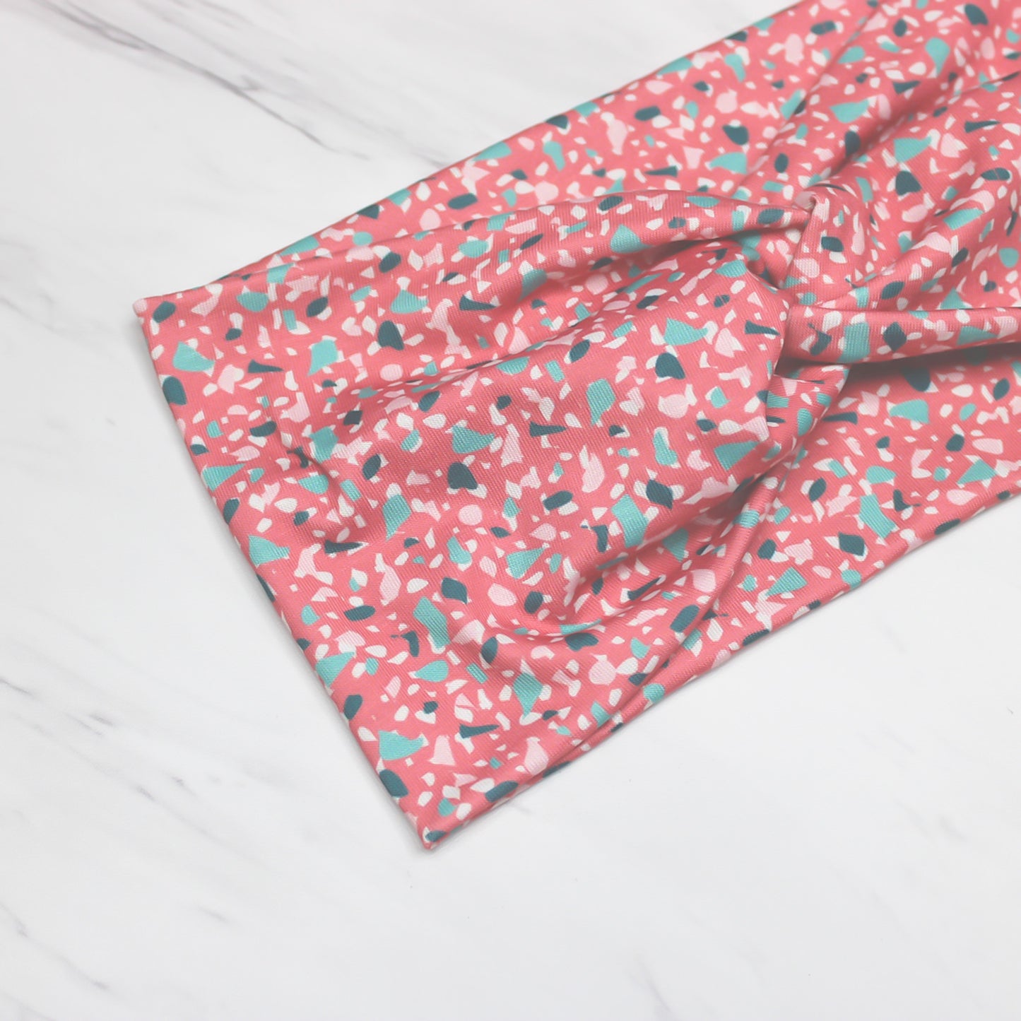 Wide Pink and Teal Terrazzo Print Headband for Women