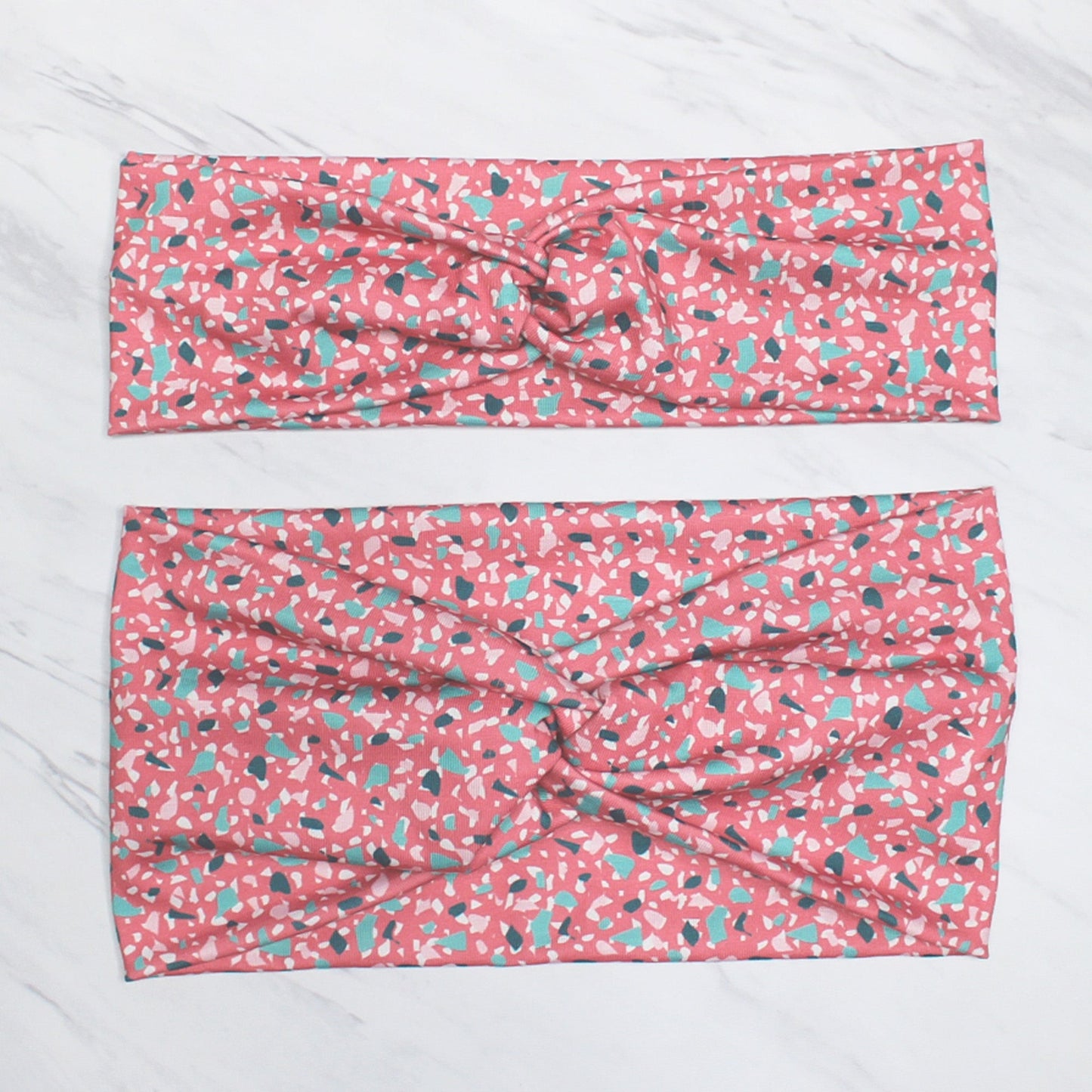 Wide Pink and Teal Terrazzo Print Headband for Women