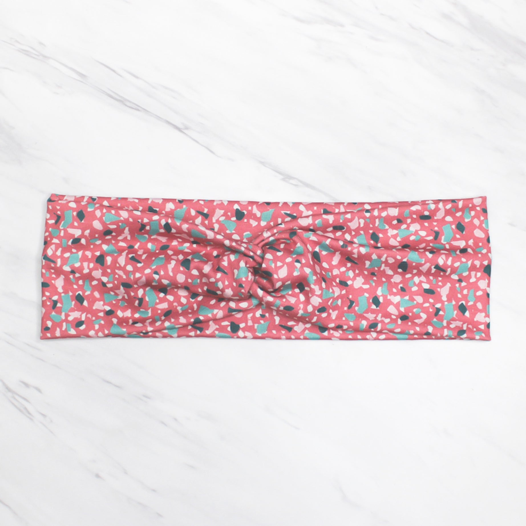 Pink and Teal Terrazzo Print Headband for Women