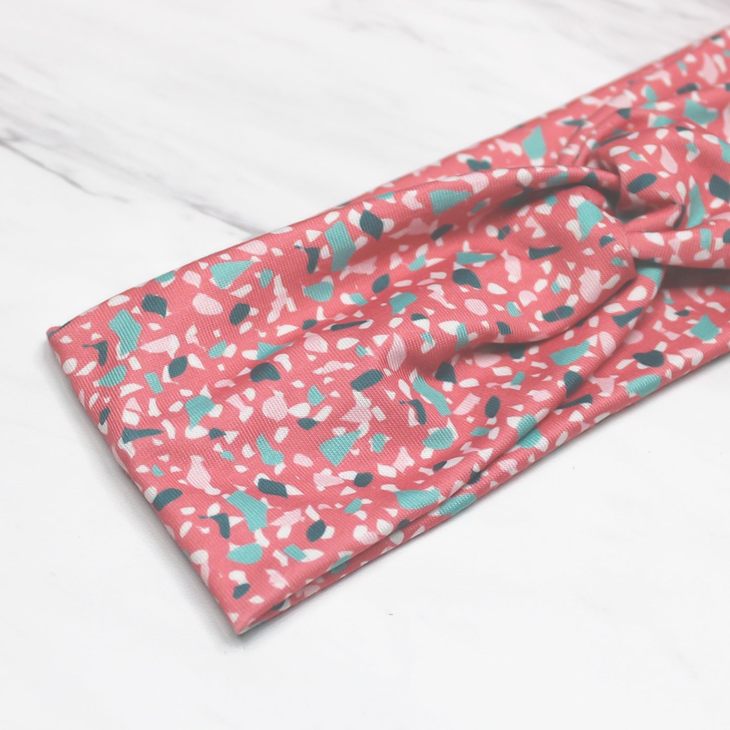 Pink and Teal Terrazzo Print Headband for Women