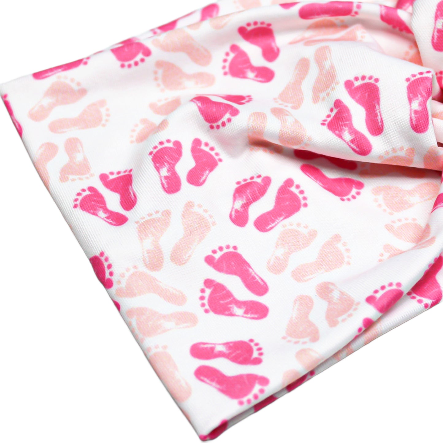 Wide Pink and White Baby Footprint NICU Headband for Women