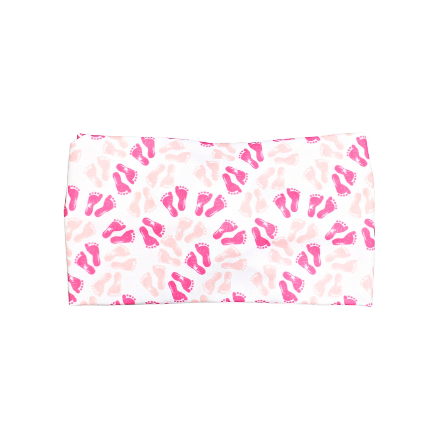 Wide Pink and White Baby Footprint NICU Headband for Women