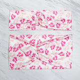 Wide Pink and White Baby Footprint NICU Headband for Women