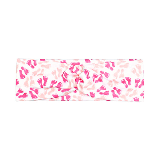 Pink and White Baby Footprint NICU Headband for Women