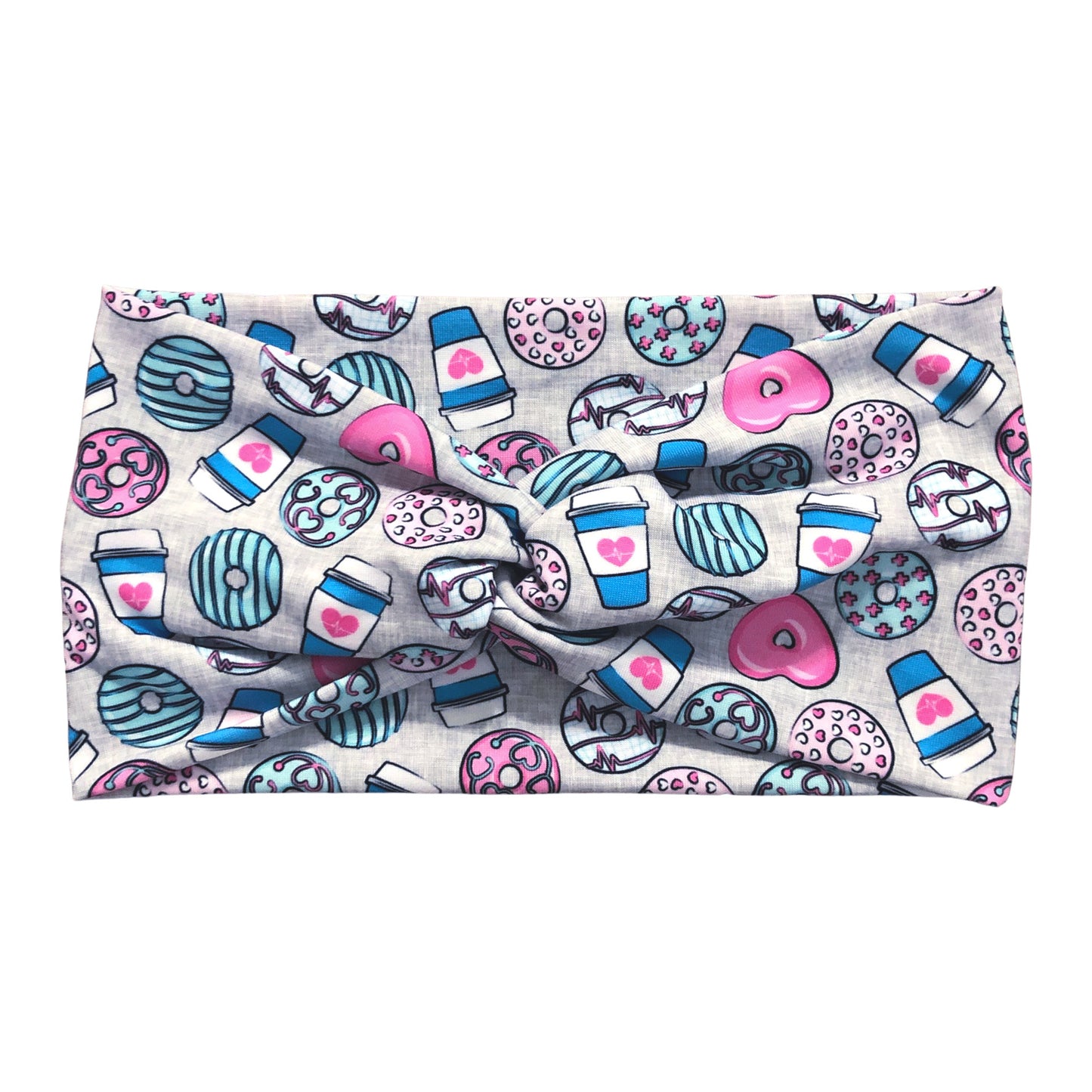 Wide Nurse Print Donuts and Coffee Headband for Women