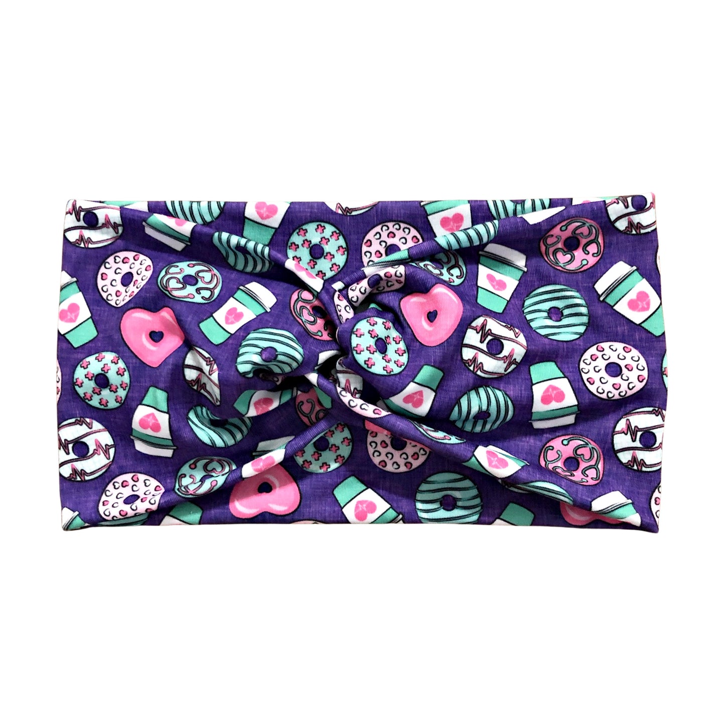 Wide Nurse Print Donuts and Coffee Headband for Women