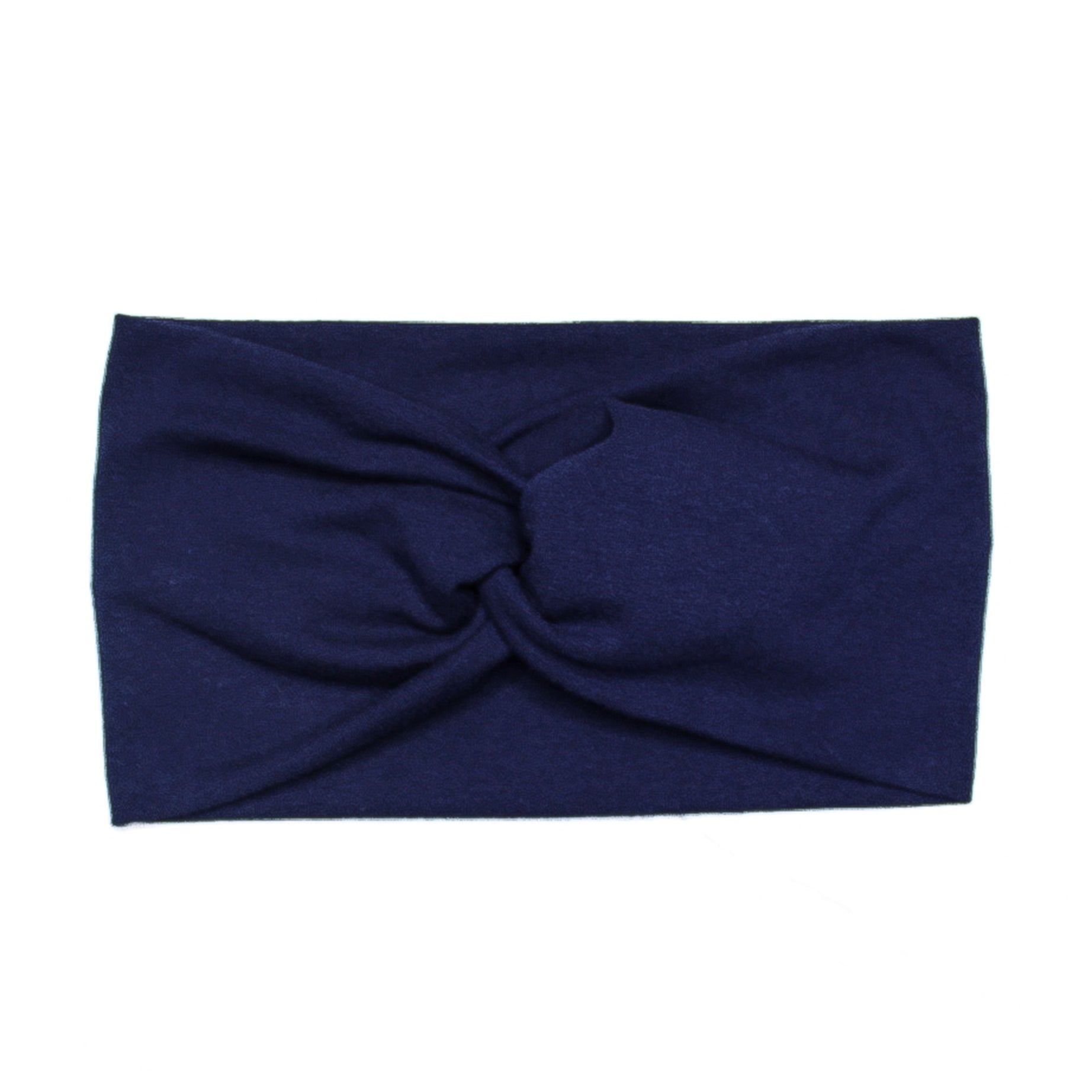 Wide Solid Navy Blue Twist Headband, Cotton Spandex