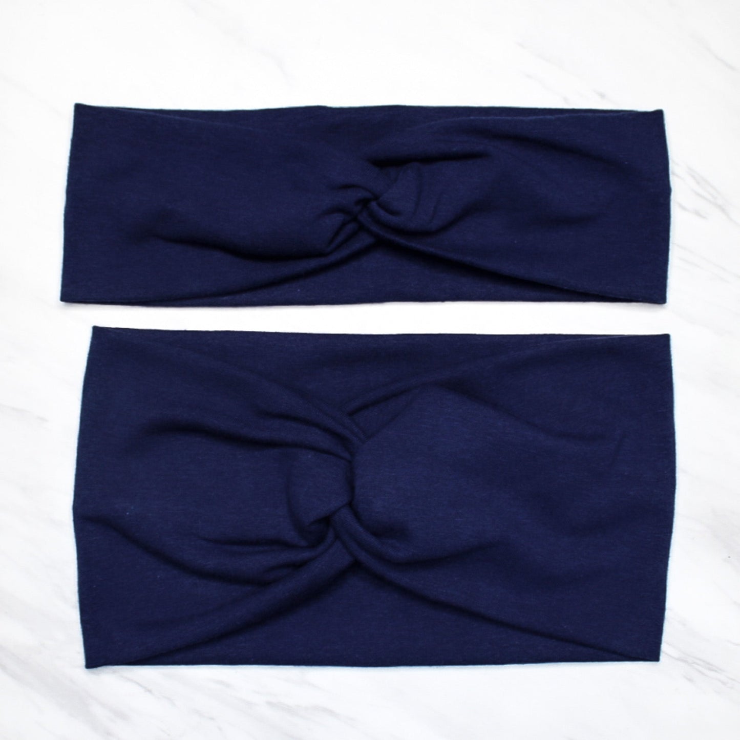 Wide Solid Navy Blue Twist Headband, Cotton Spandex