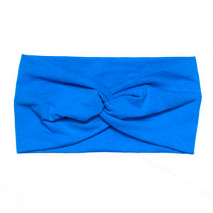 Wide Solid Blue Headband, Cotton Spandex