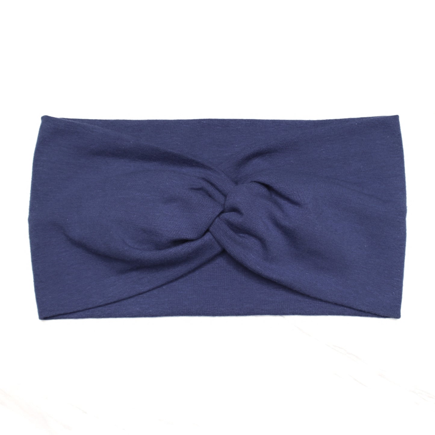 Wide Blue Solid Twist Headband, Cotton Spandex