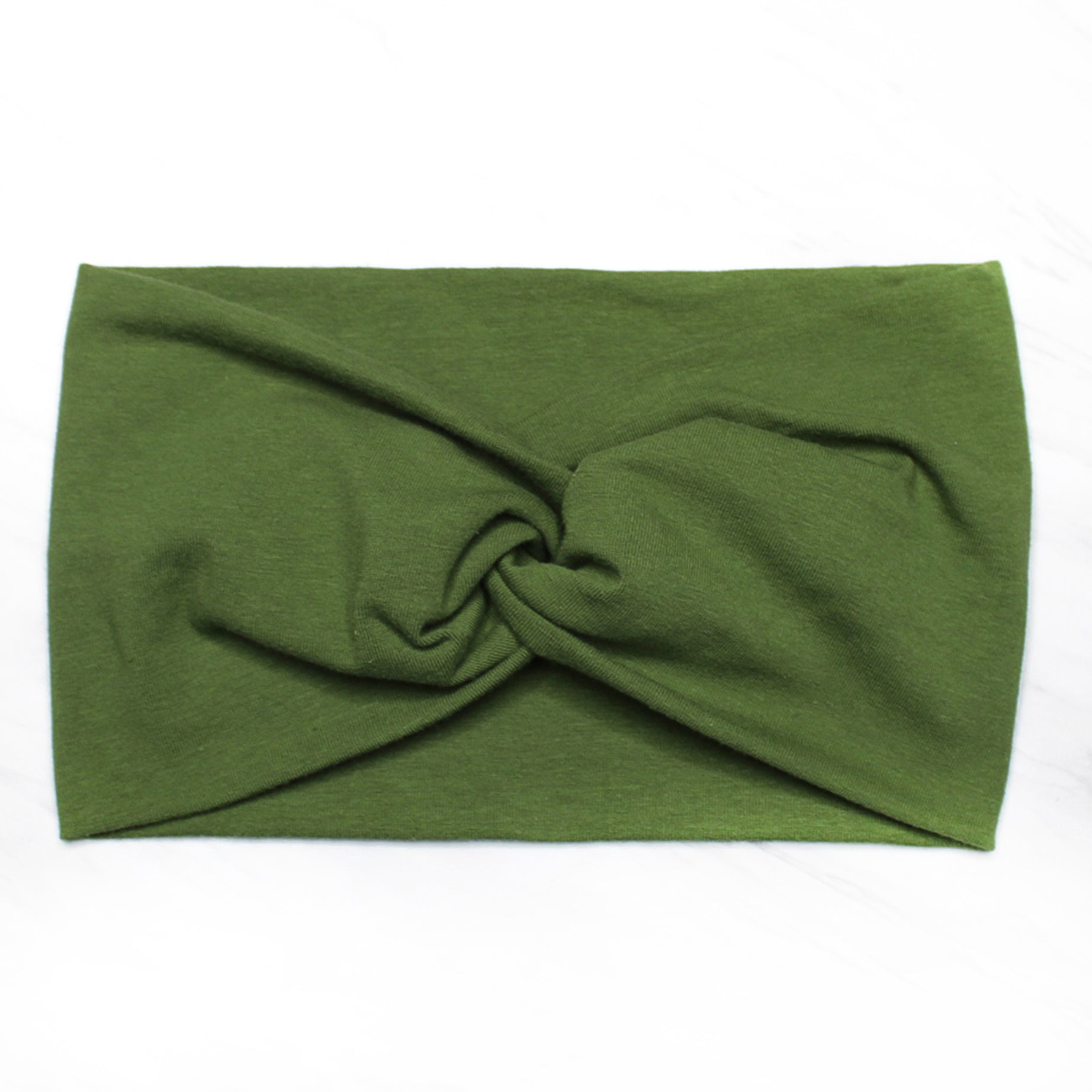 Wide Olive Green Solid Twist Headband, Cotton Spandex