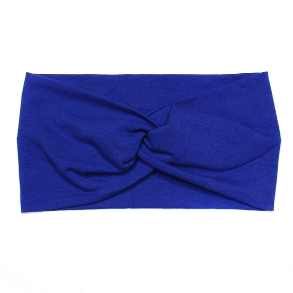 Wide Solid True Blue Headband, Cotton Spandex