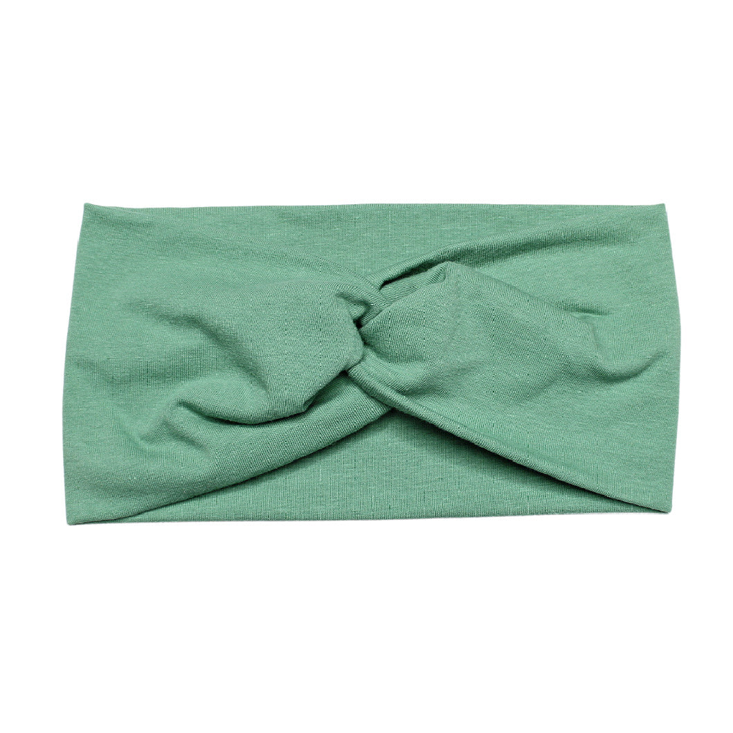 Wide Green Solid Twist Cotton Headband for Women