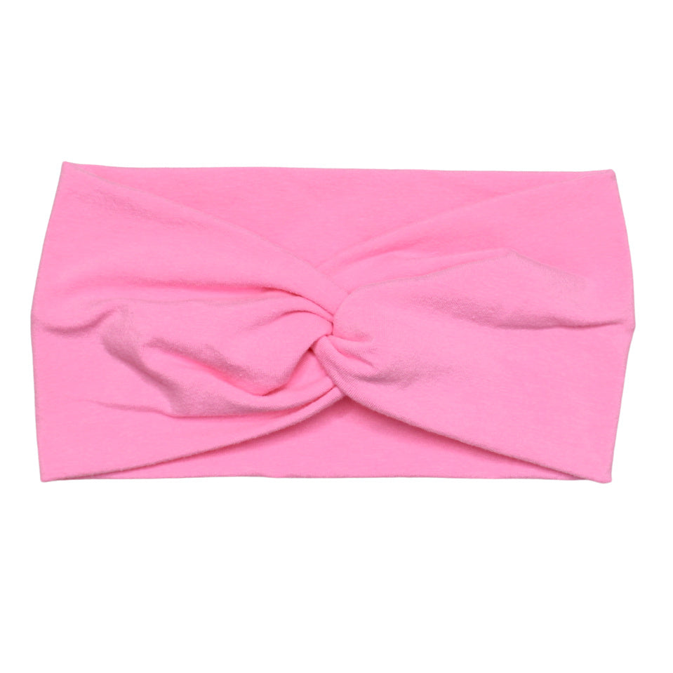 Wide Bubblegum Pink Solid Twist Headband, Cotton Spandex