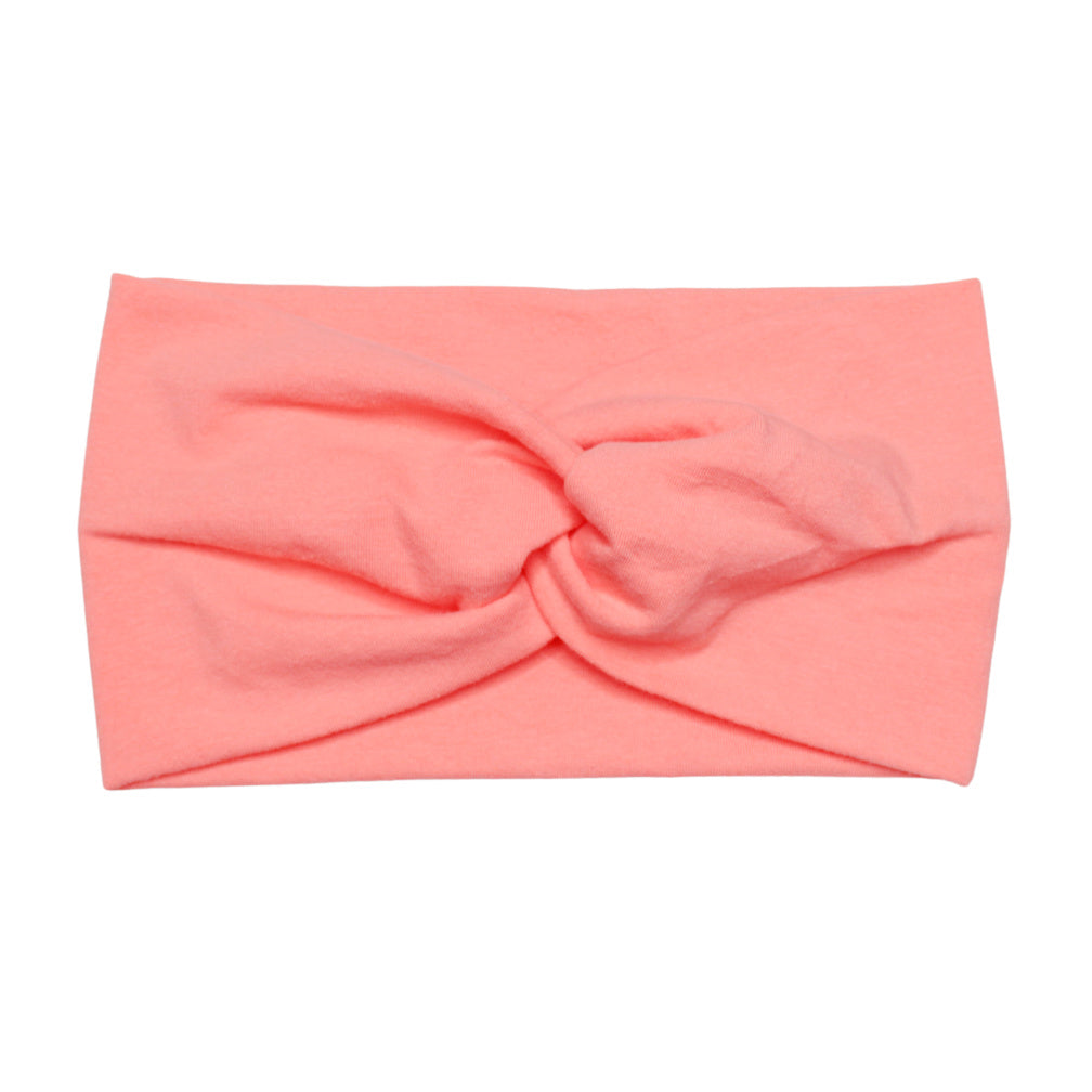 Wide Solid Coral Twist Headband, Cotton Spandex